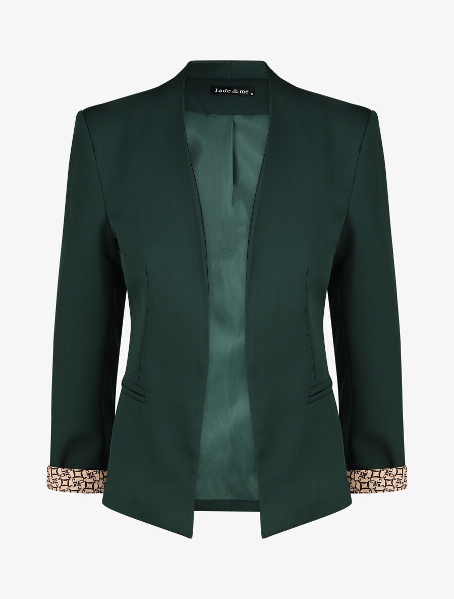 Blazer uni à revers imprimé alphabet - Vert sapin - 4