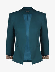 Blazer uni à revers imprimé alphabet - Bleu canard - 1