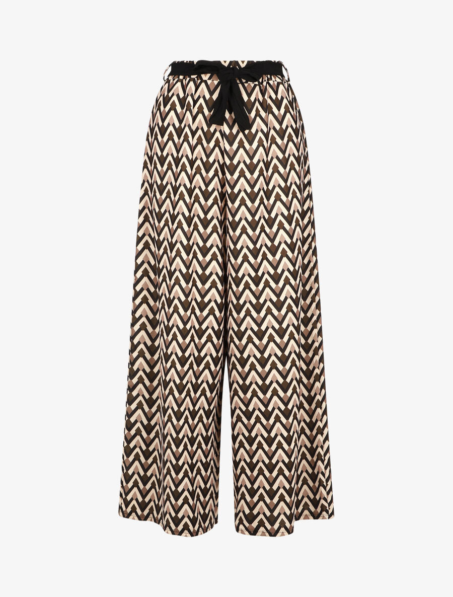 Pantalon ample taille haute motif zigzag fantaisie - Noir - 1