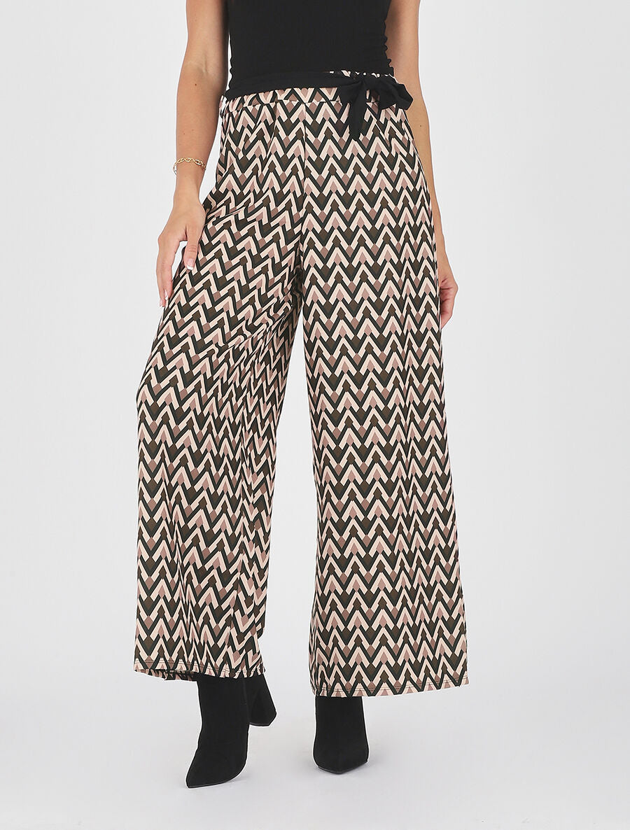 Pantalon ample taille haute motif zigzag fantaisie - Noir - 4
