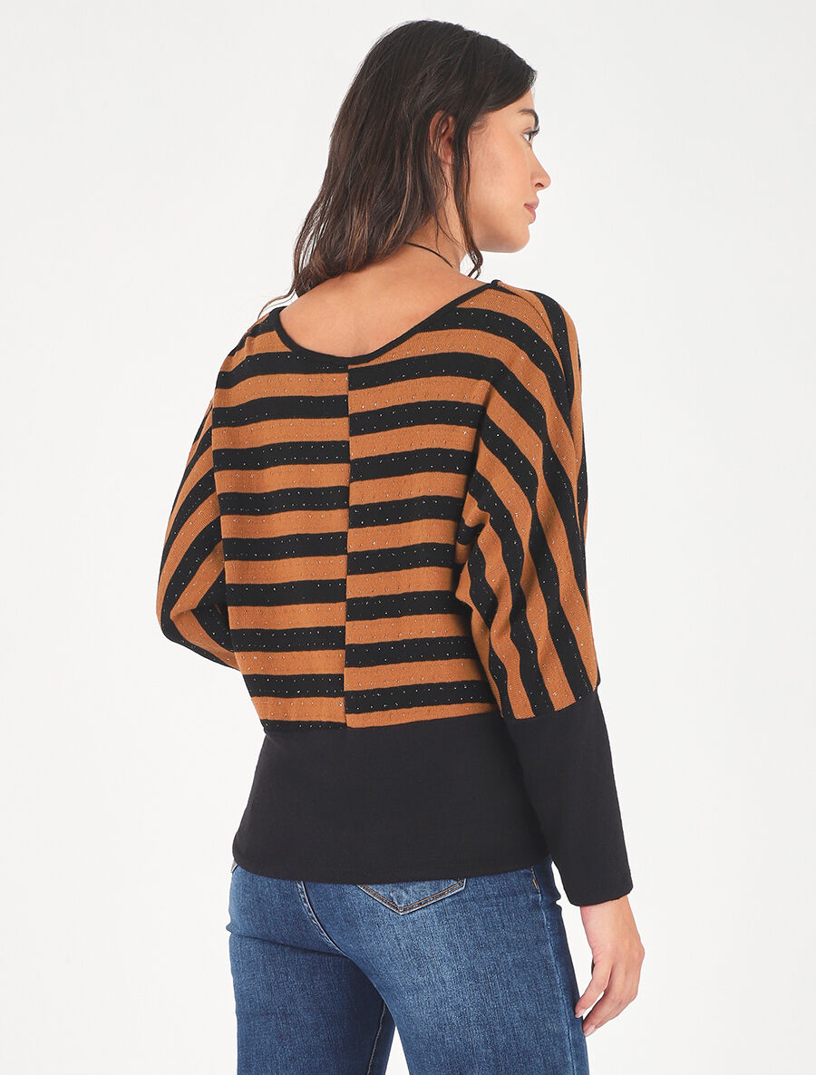 Pull ample à rayures - Noir/marron - 5
