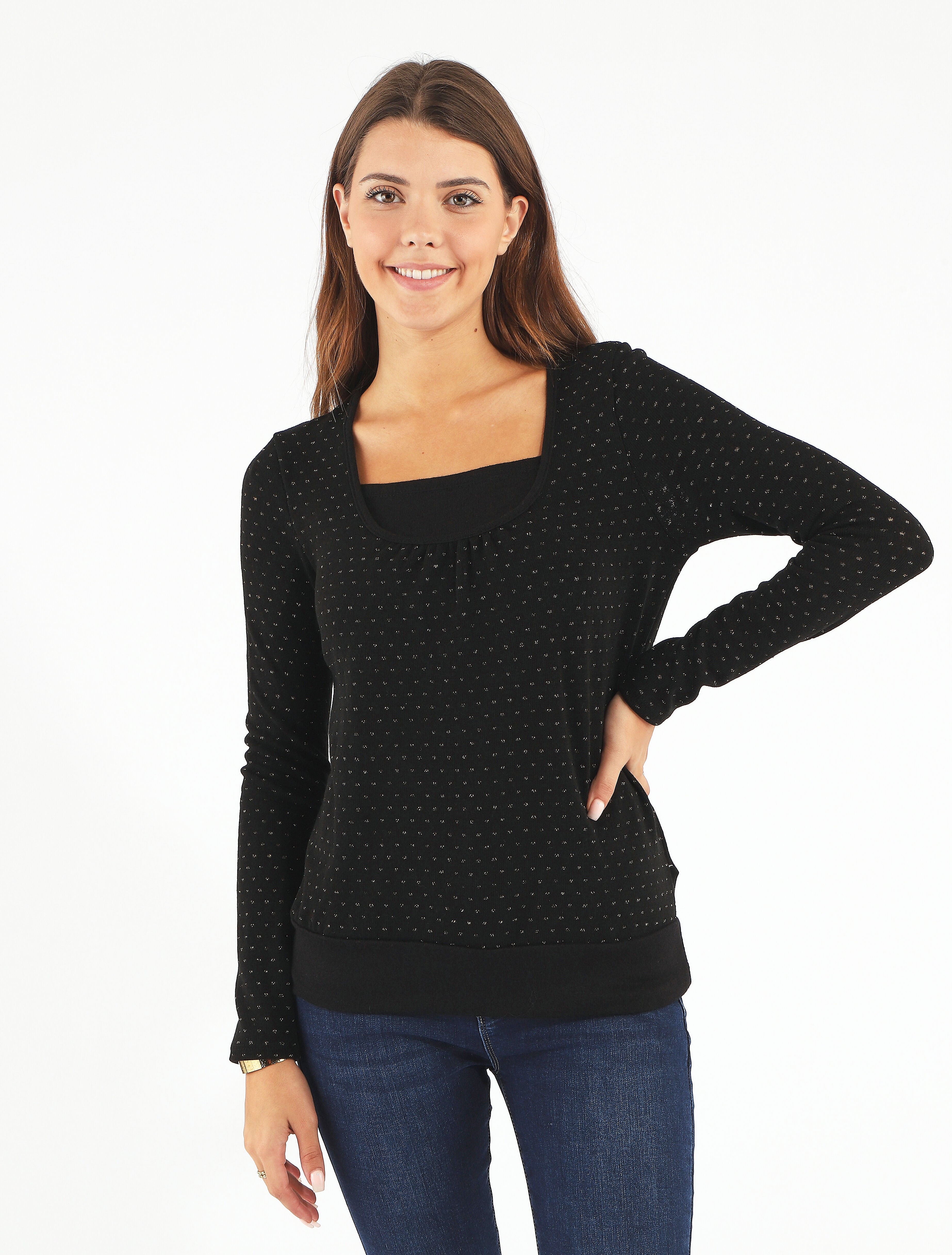 Pull uni à détail irisé - Noir - 4