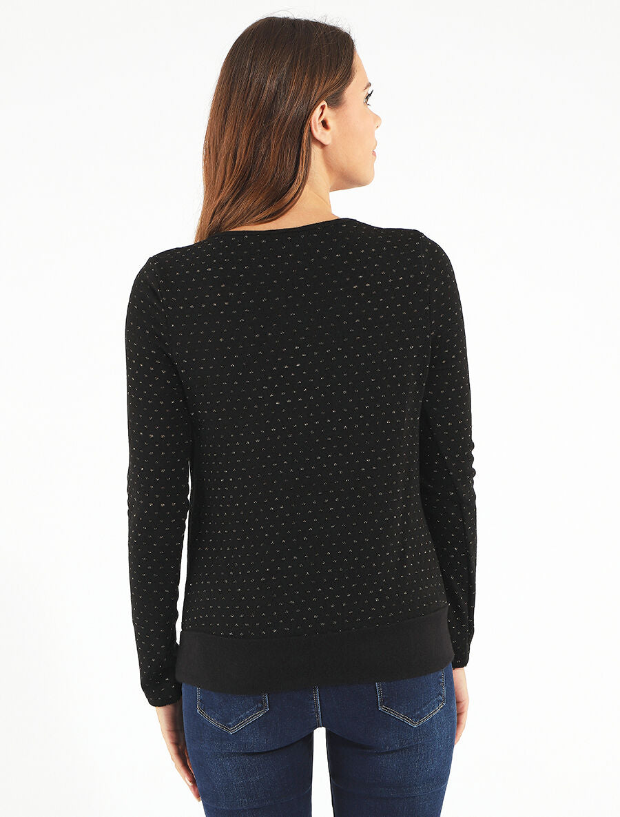 Pull uni à détail irisé - Noir - 5
