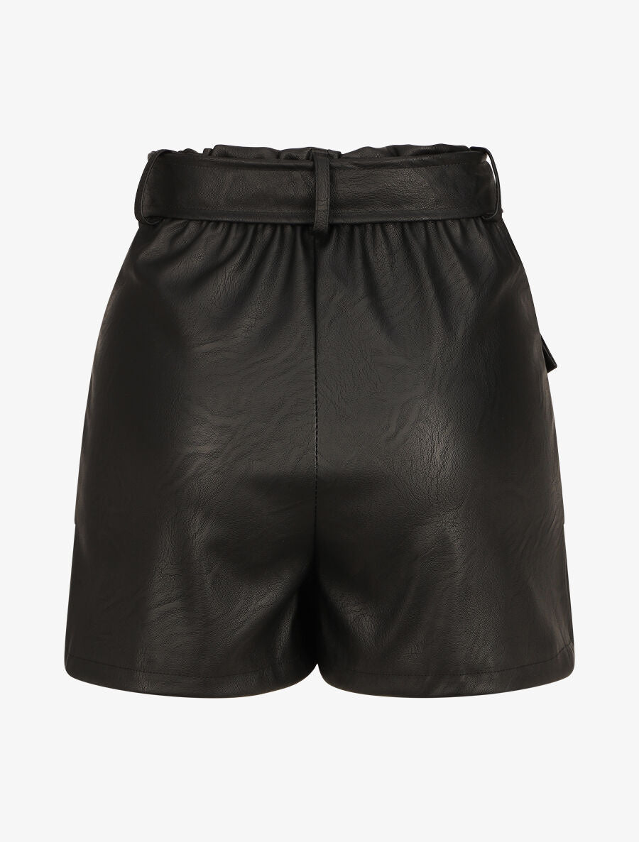 Short droit style jupe en simili - Noir - 2