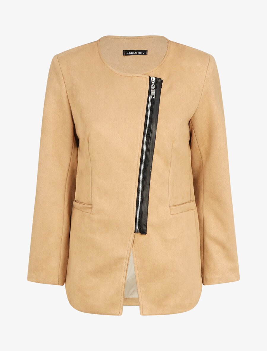 Veste mi-longue en suédine - Beige - 1