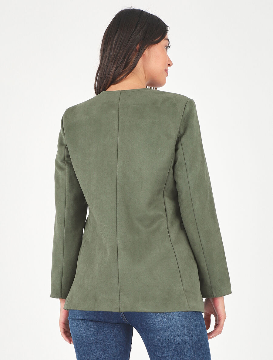 Veste mi-longue en suédine - Kaki - 5