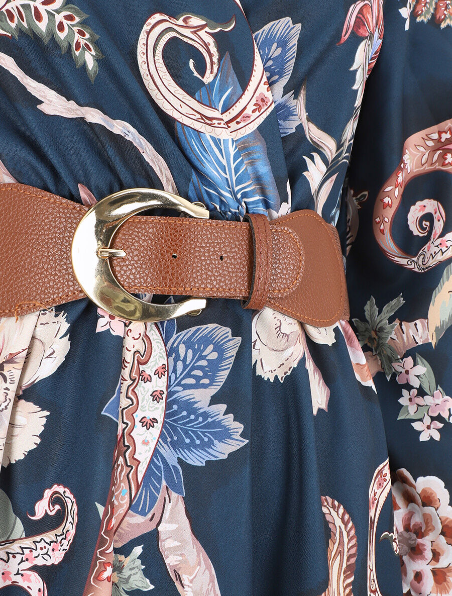 Robe évasée imprimé fleuri - Marine - 3