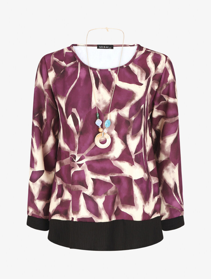 Blouse ample à imprimé graphique - Prune - 4