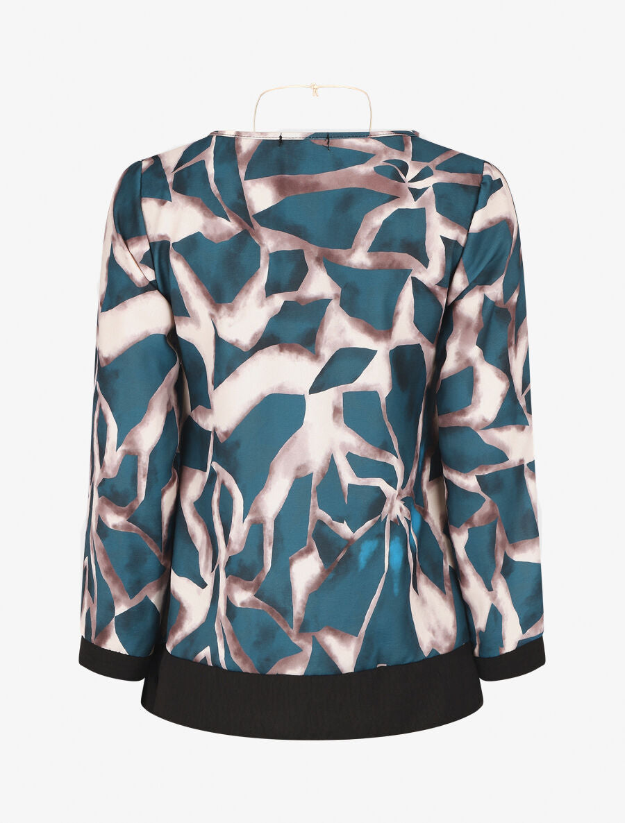 Blouse ample à imprimé graphique - Bleu canard - 2