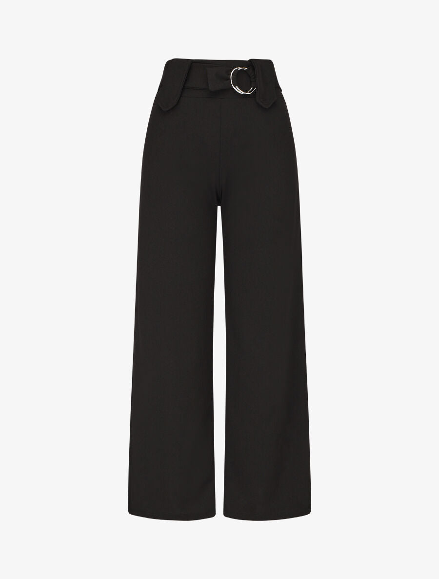 Pantalon droit taille haute ceinture fantaisie - Noir - 4