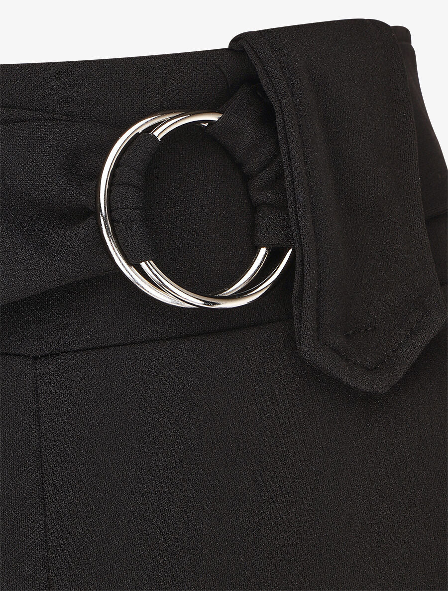 Pantalon droit taille haute ceinture fantaisie - Noir - 3