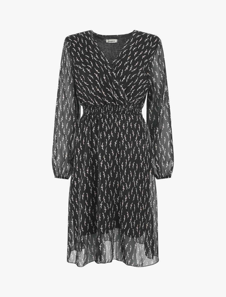 Robe évasée en voile motif graphique - Noir - 4