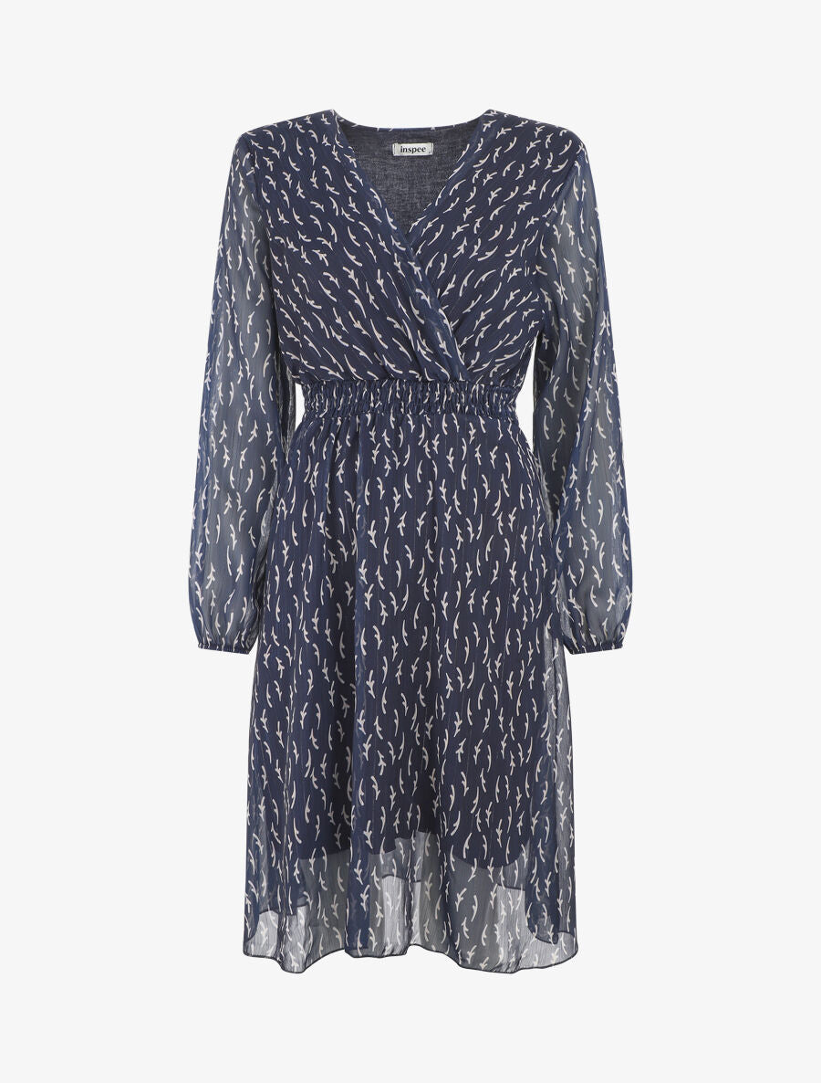 Robe évasée en voile motif graphique - Marine - 1