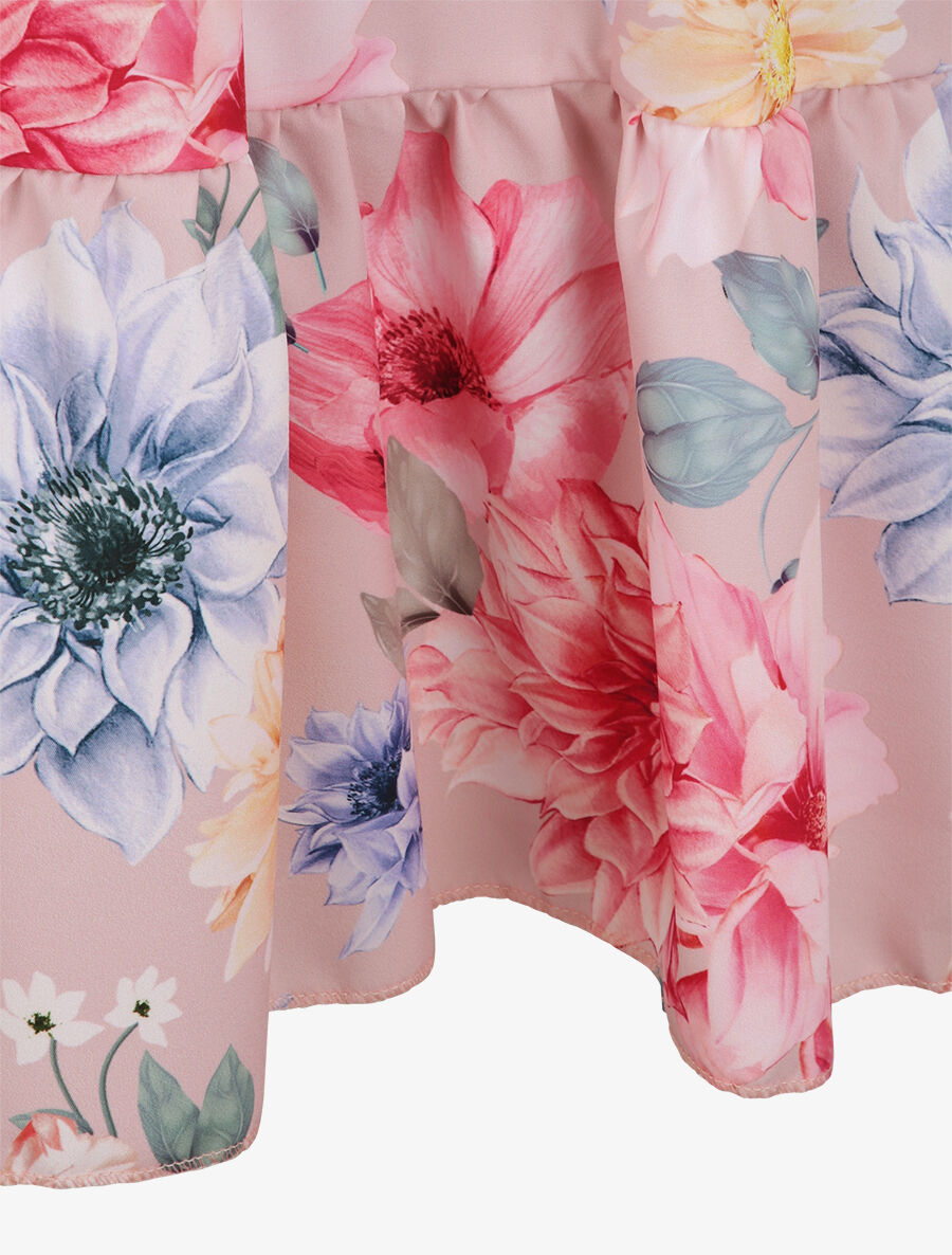 Robe à buste à basque imprimé à grandes fleurs sauvages - Rose - 3