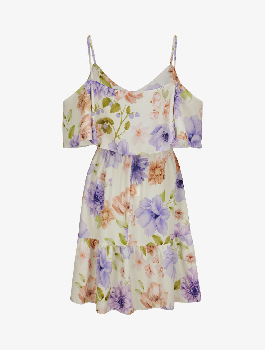 Robe à buste à basque imprimé à grandes fleurs sauvages - Écru - 2