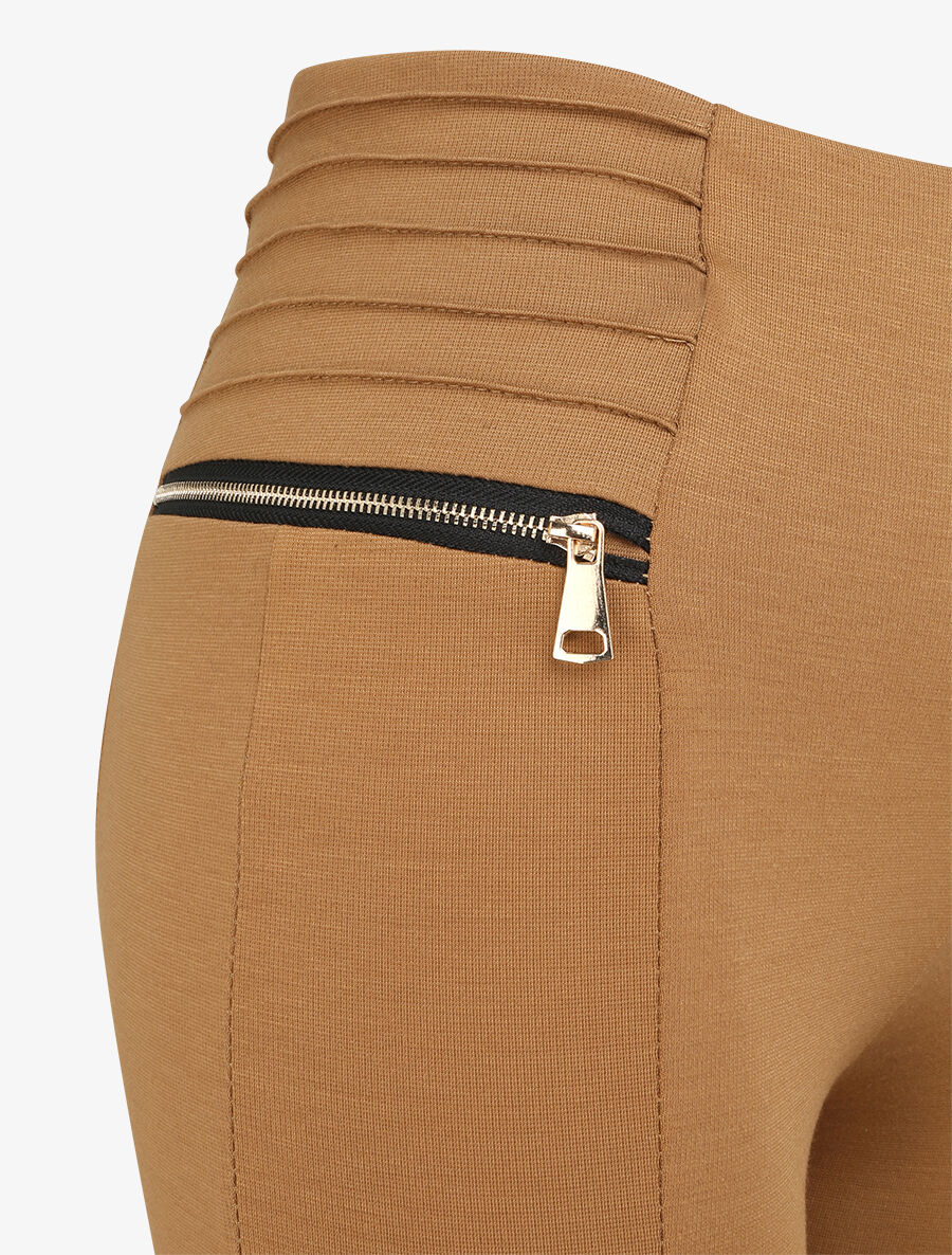 Legging skinny à zips contrastants - Camel - 3