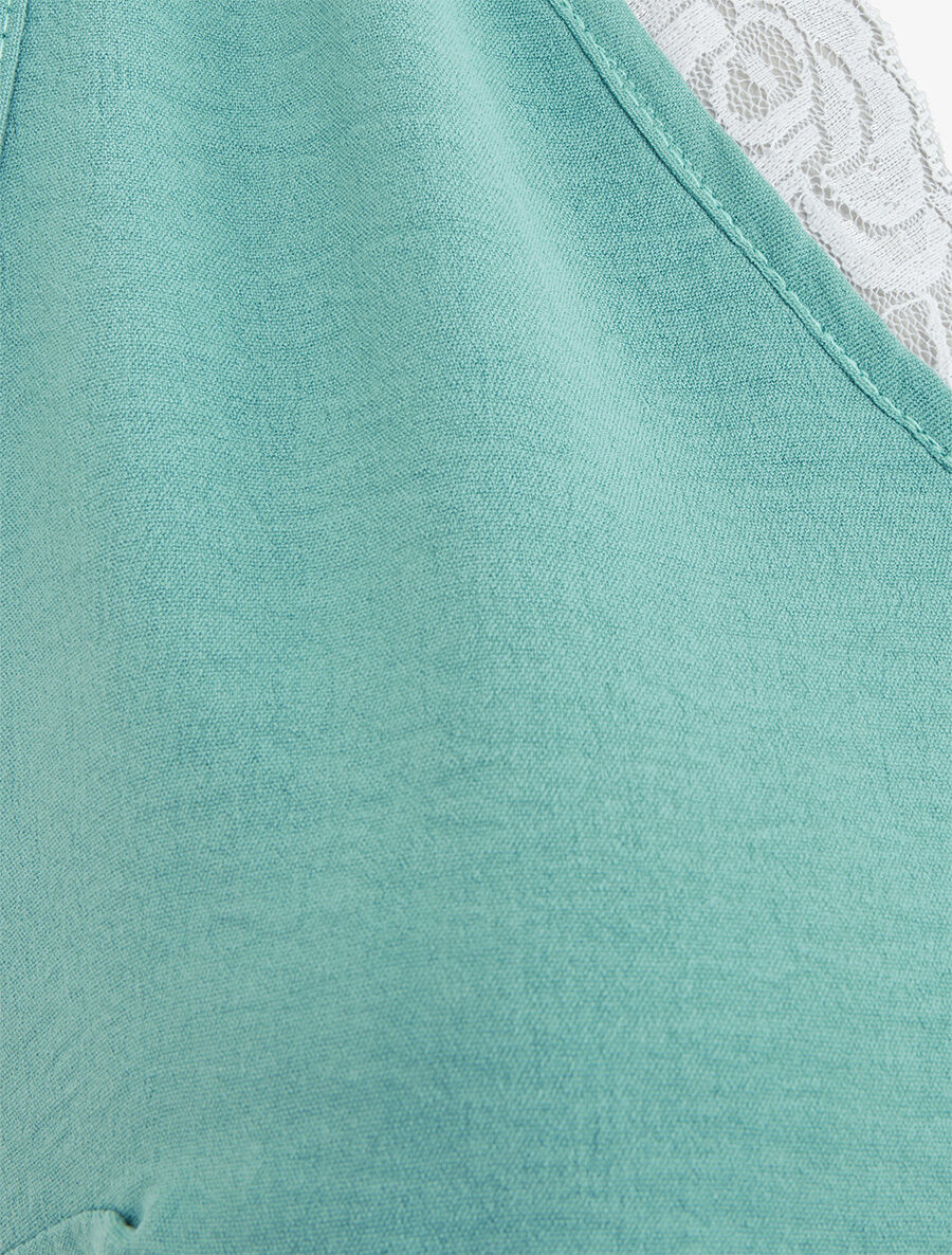 Top fluide à col V en dentelle - Turquoise - 3