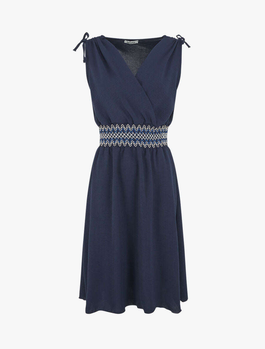 Robe à large bande élastiquée imprimé zigzag - Marine - 4