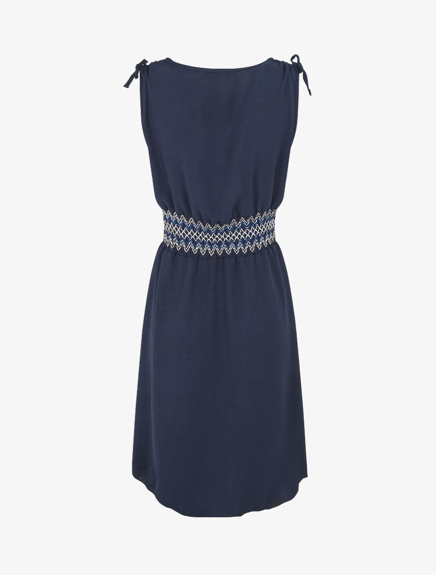 Robe à large bande élastiquée imprimé zigzag - Marine - 2