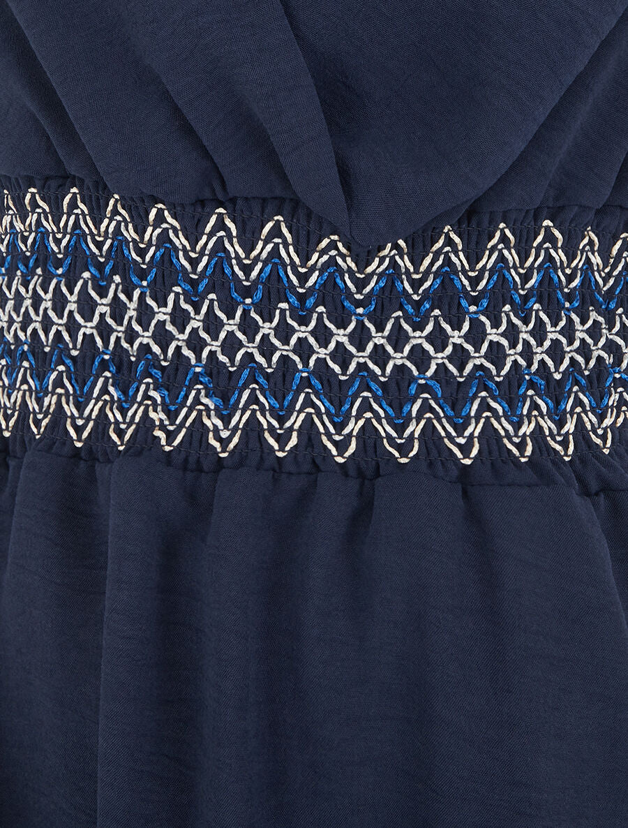 Robe à large bande élastiquée imprimé zigzag - Marine - 3