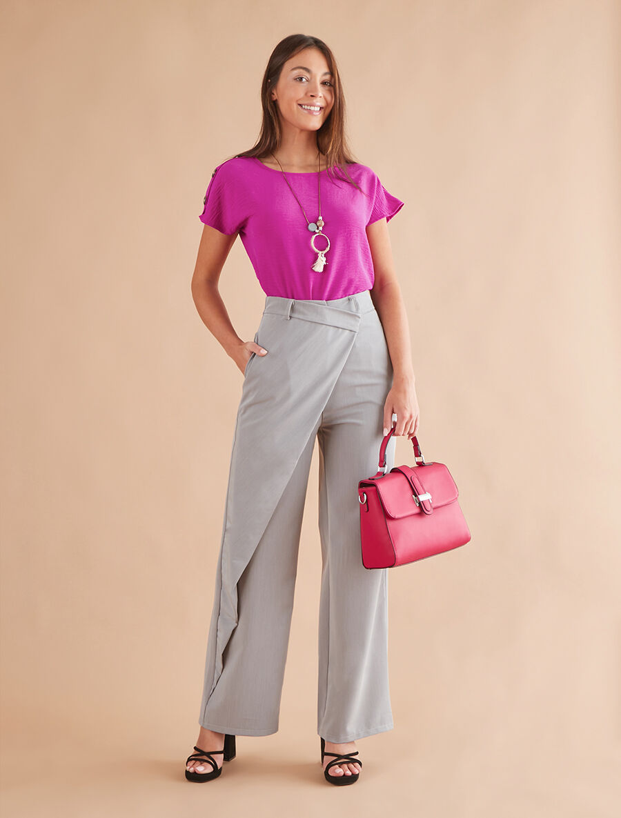 Top fluide à manches courtes et sautoir - Violet - 4