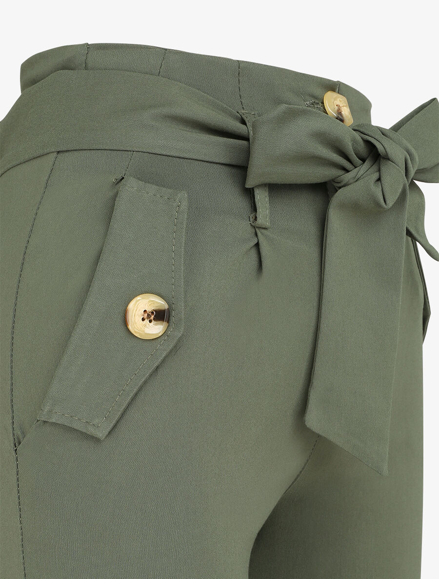 Pantalon 7/8 coupe slim à poches décoratives - Kaki - 3