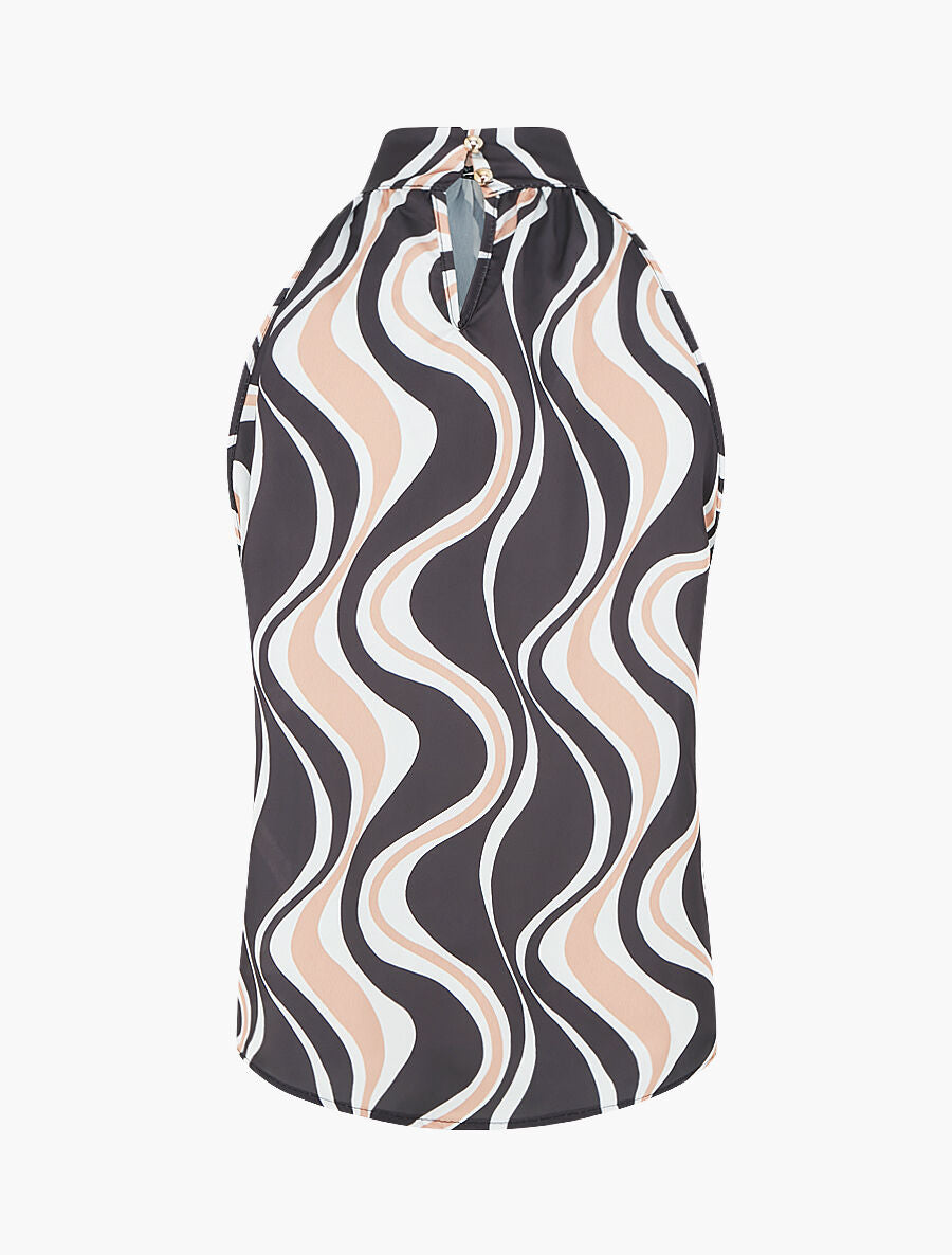 Top graphique sans manches col lavallière - Noir - 2