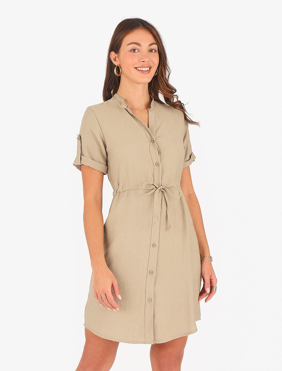 Robe unie à cordons de serrage - Taupe - 4