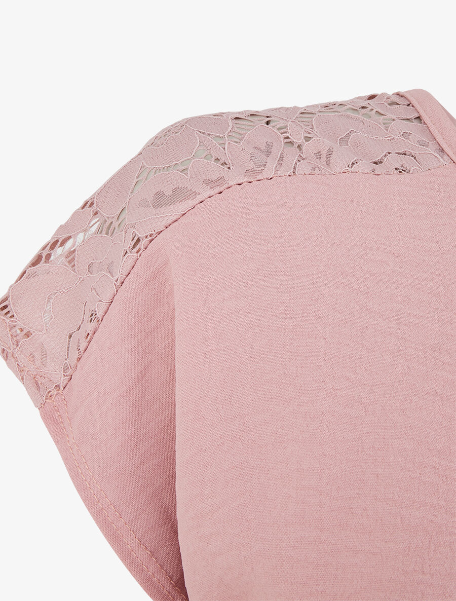 Top uni à dos en dentelle - Vieux rose - 3