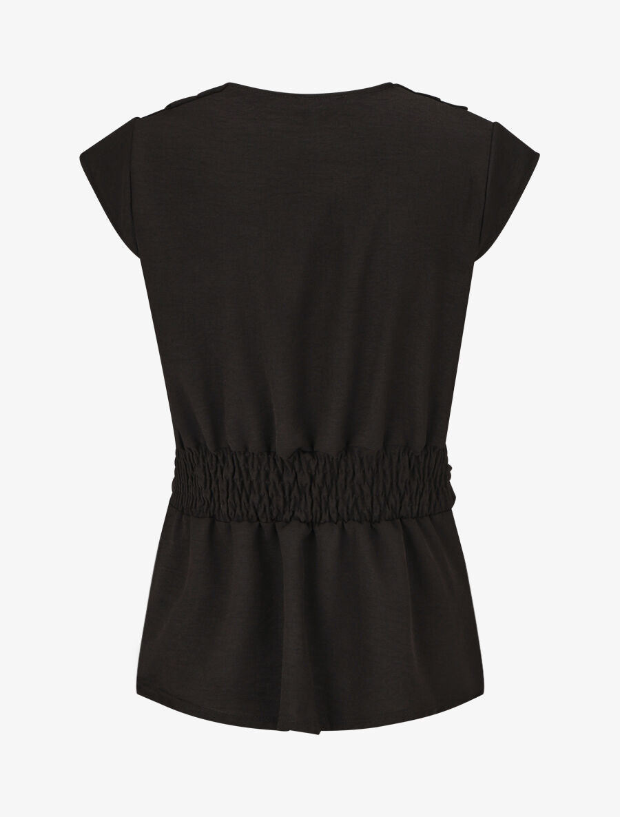 Blouse unie élastiquée à mancherons - Noir - 2