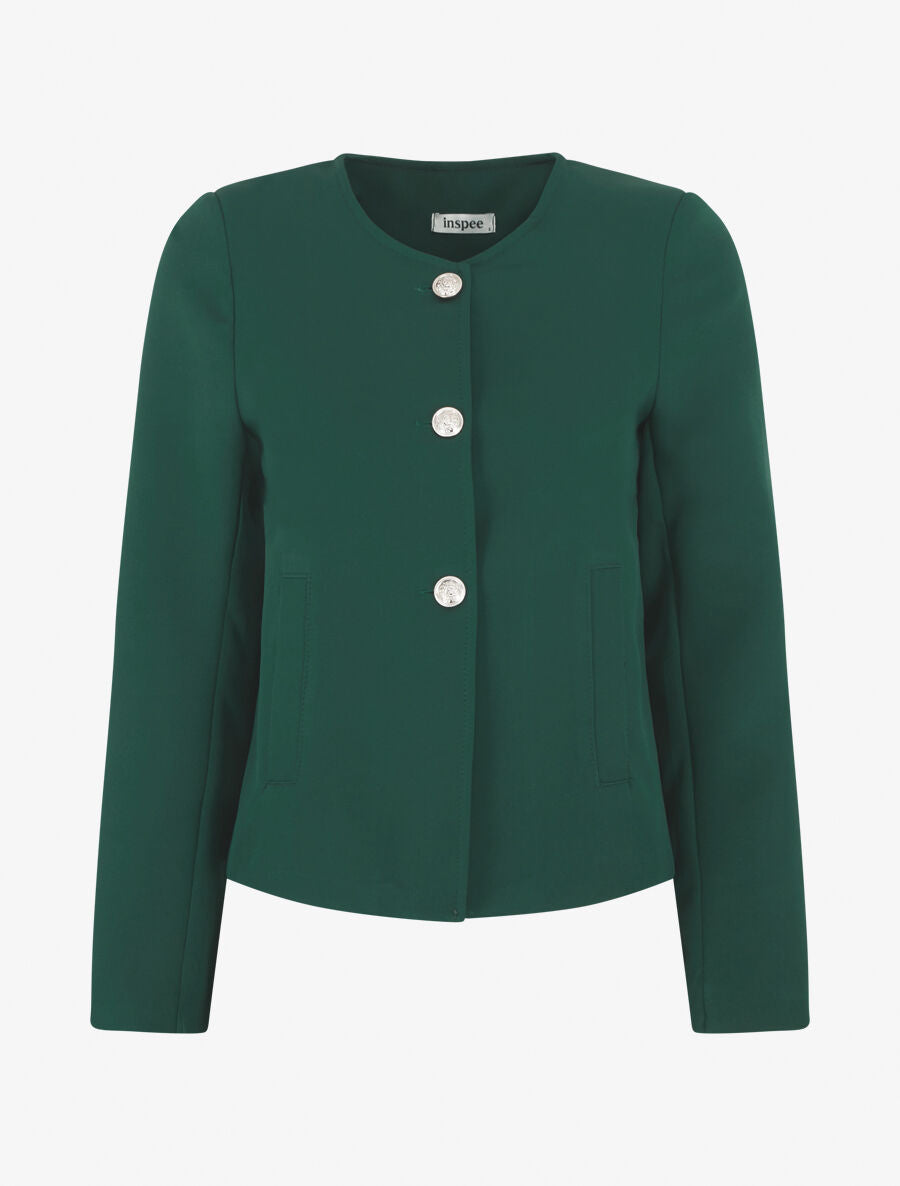 Veste courte à boutons stylisés - Vert sapin - 1