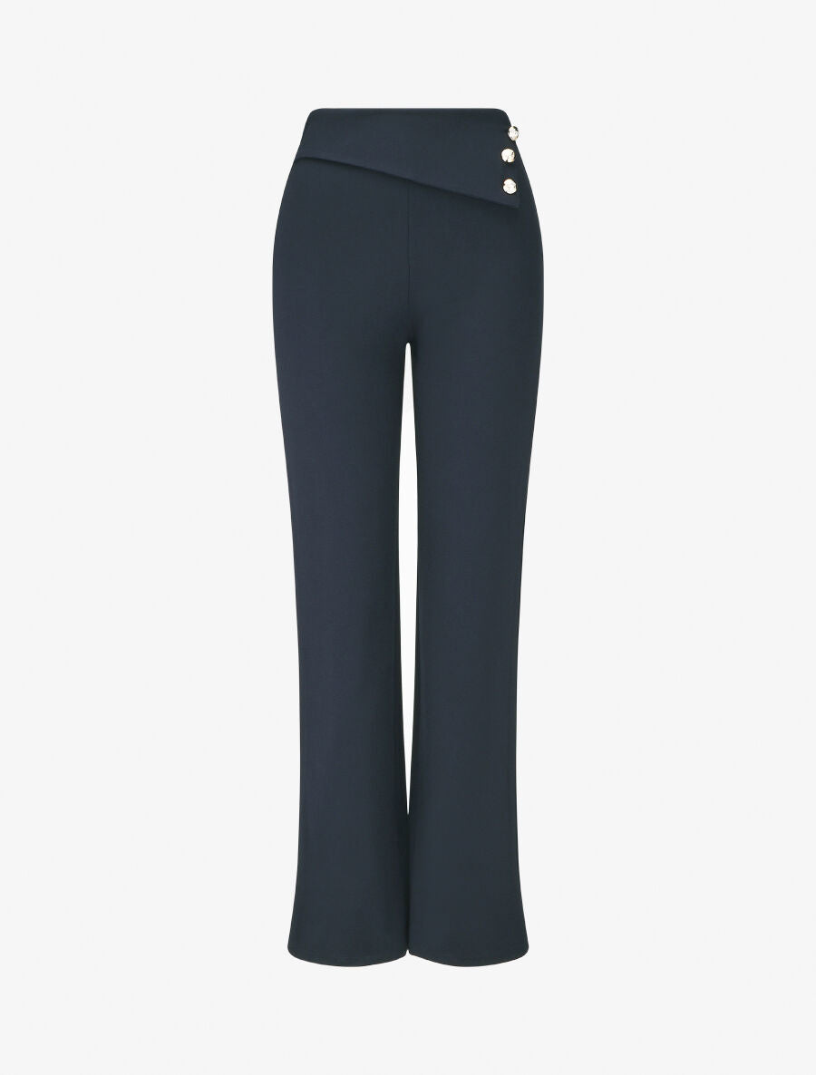 Pantalon uni à boutons décoratifs - Marine - 1