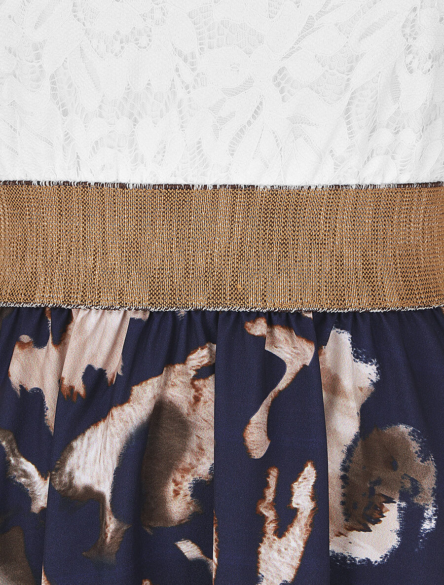 Robe bi-matière imprimé abstrait - Marine - 3