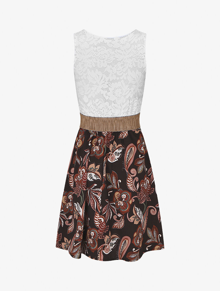 Robe bi-matière imprimé fleuri - Noir - 2