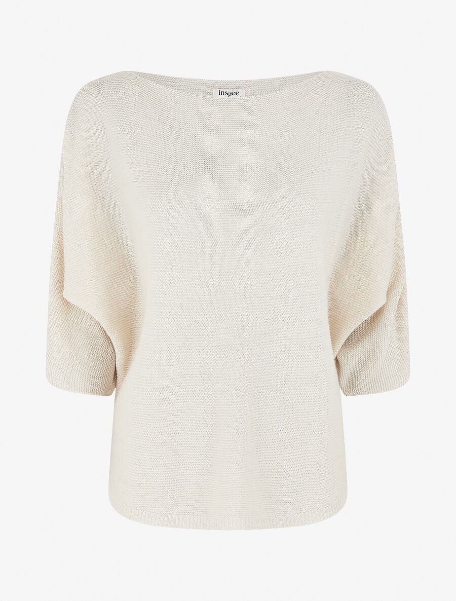 Pull en maille pailletée à col bateau - Beige - 4