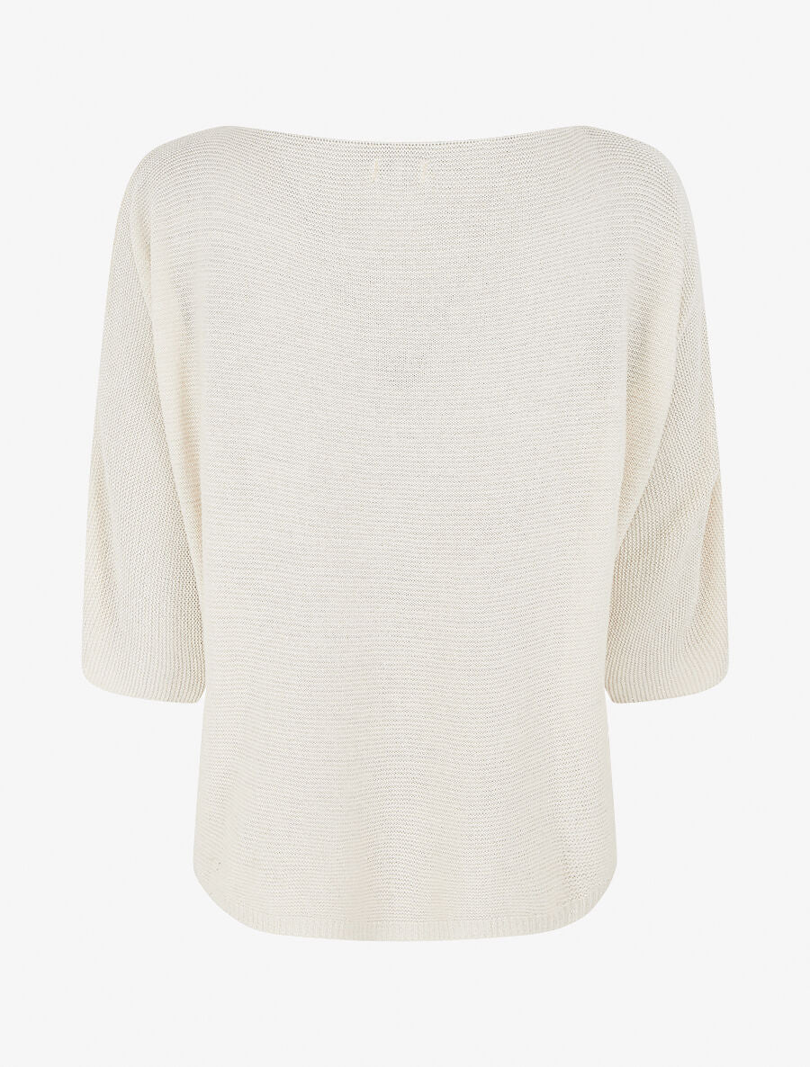 Pull en maille pailletée à col bateau - Beige - 2