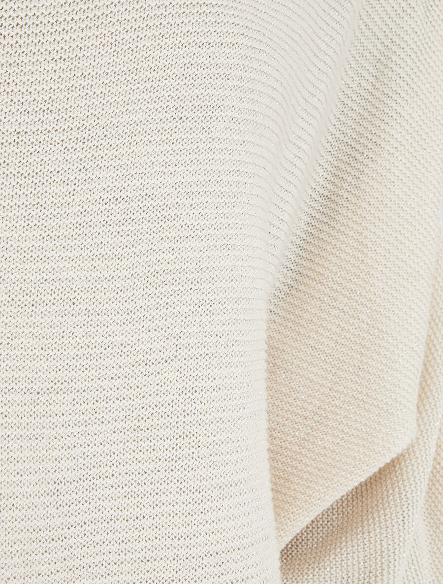 Pull en maille pailletée à col bateau - Beige - 3