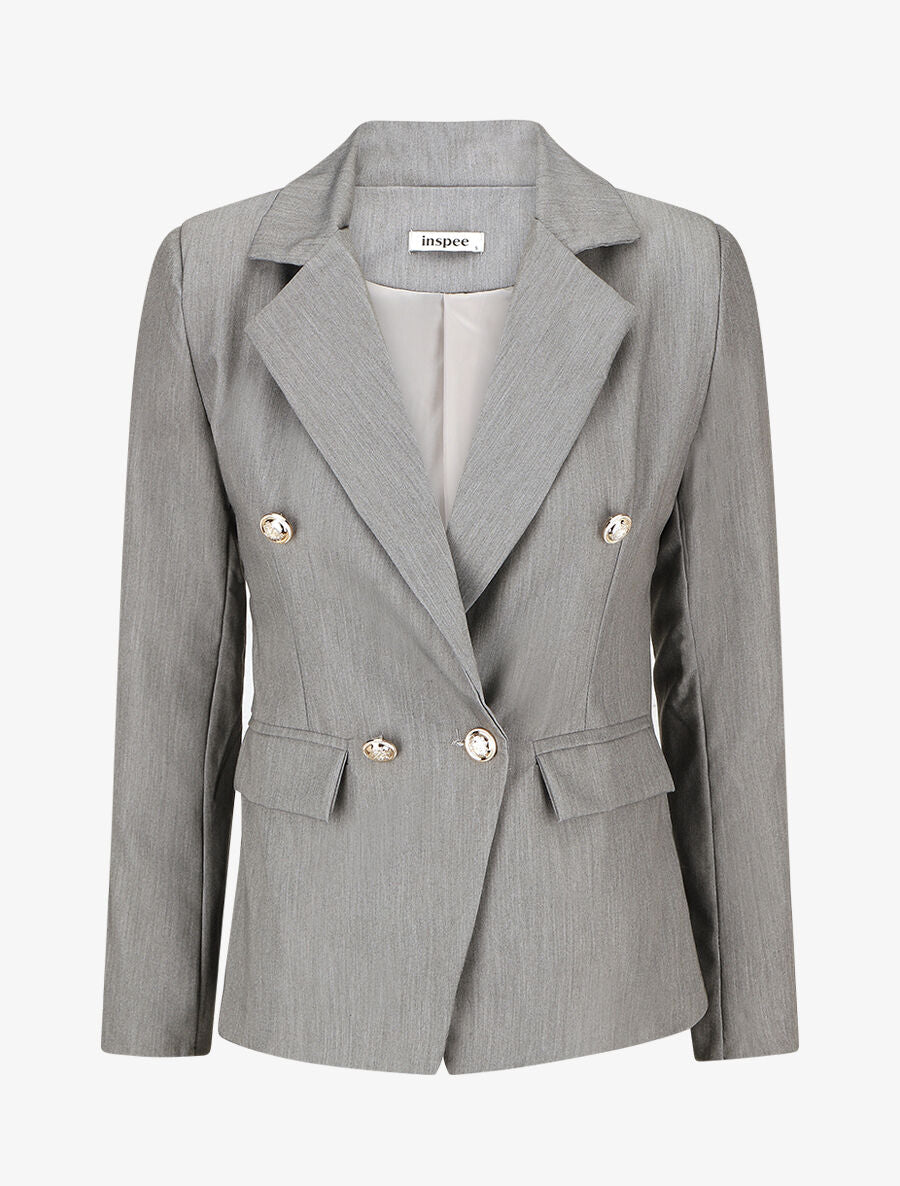 Blazer uni boutonné - Gris - 1