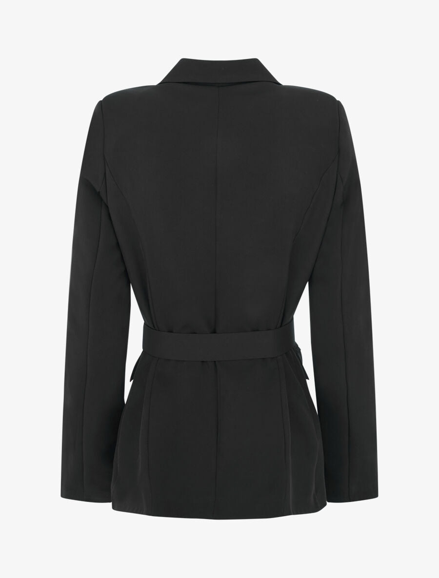 Blazer mi-long boutonné et ceinturé - Noir - 2