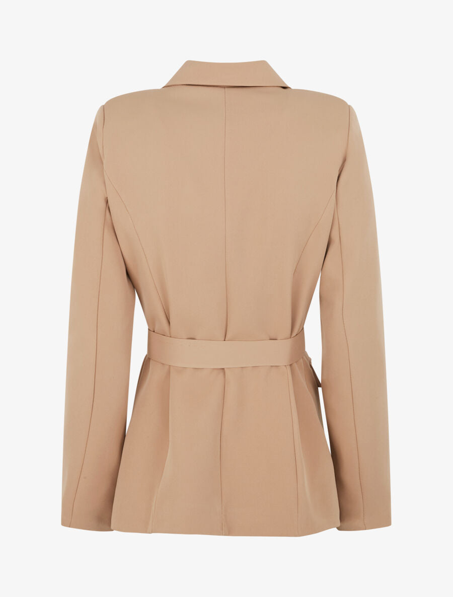 Blazer mi-long boutonné et ceinturé - Camel - 2