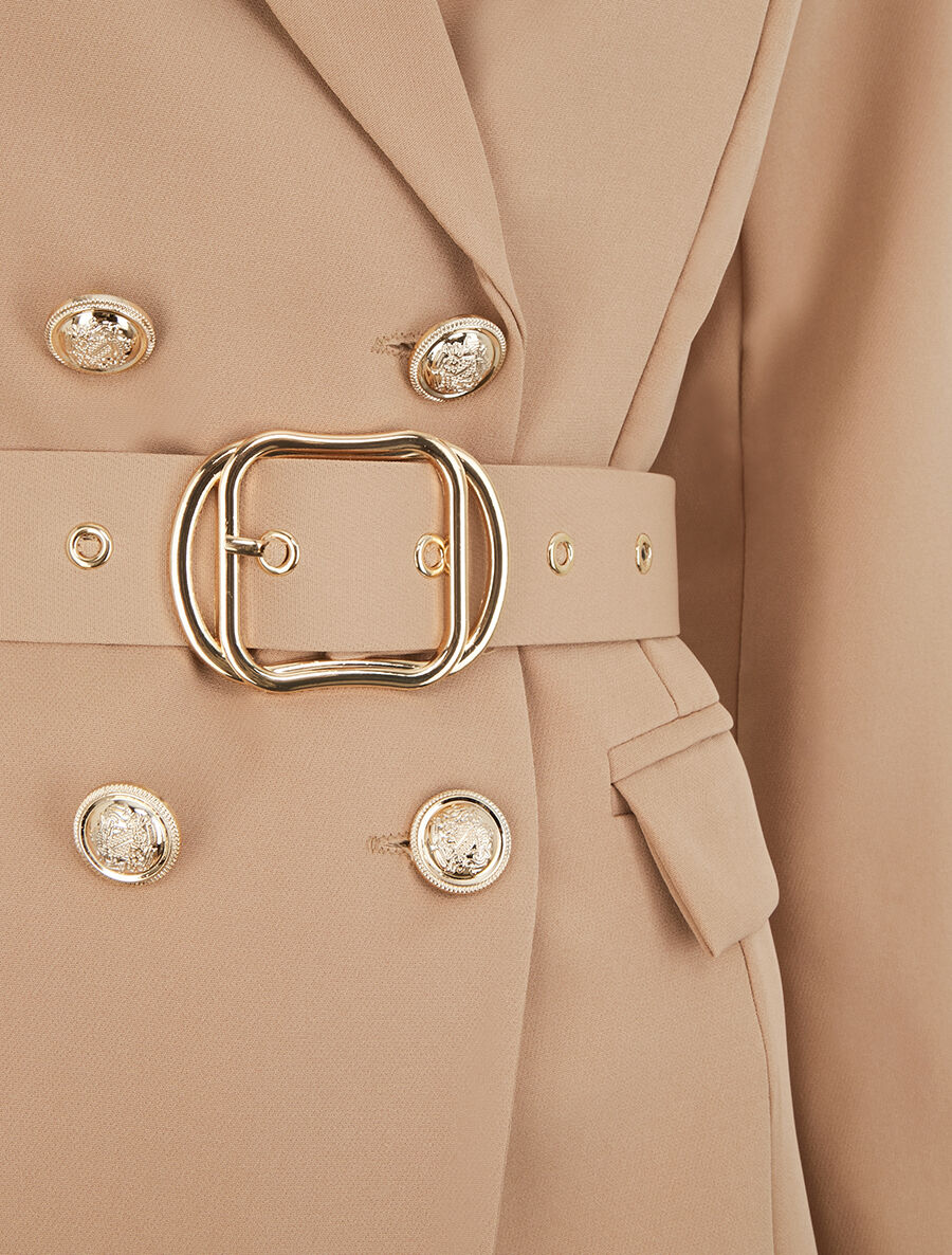 Blazer mi-long boutonné et ceinturé - Camel - 3
