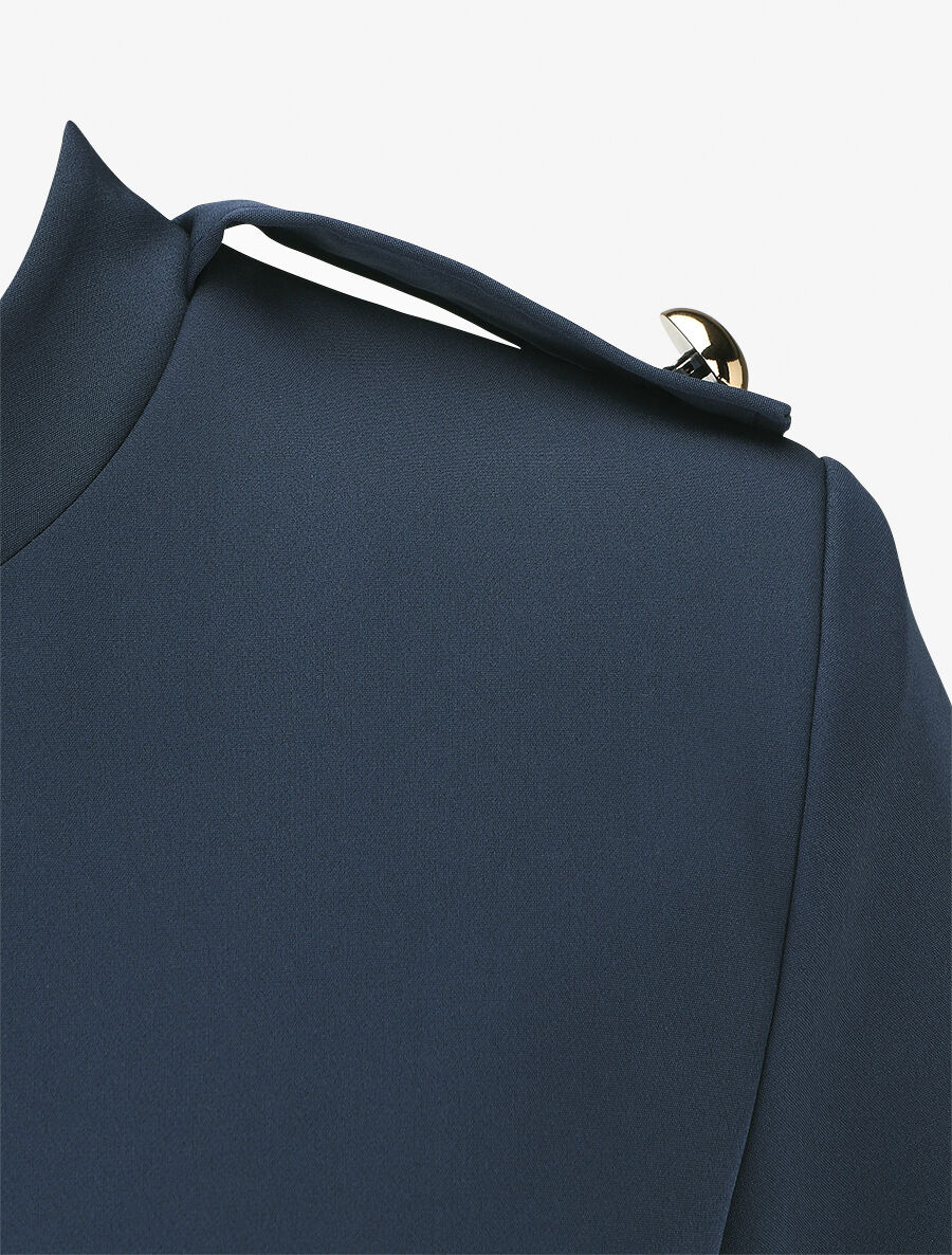 Blazer uni mi-long boutonné - Marine - 3