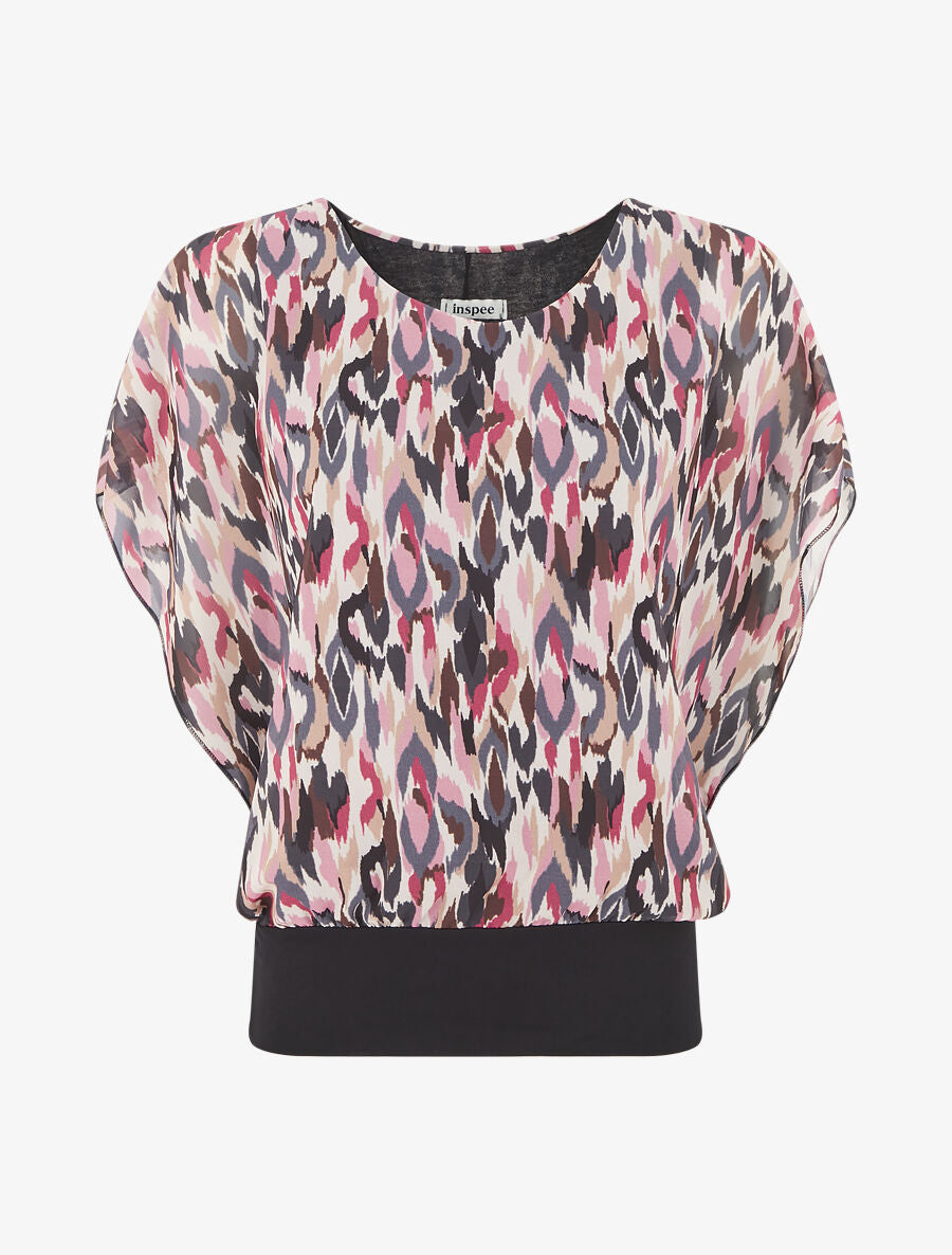 Blouse en voile à manches volantées - Noir - 1