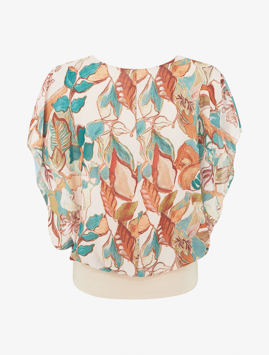 Blouse imprimé feuilles à manches volantées - Beige - 2