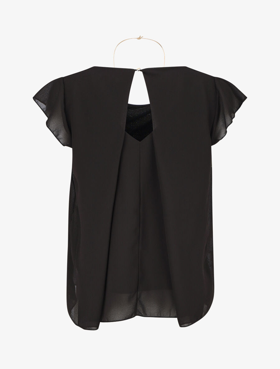 Top ample en voile épaules volantées - Noir - 2