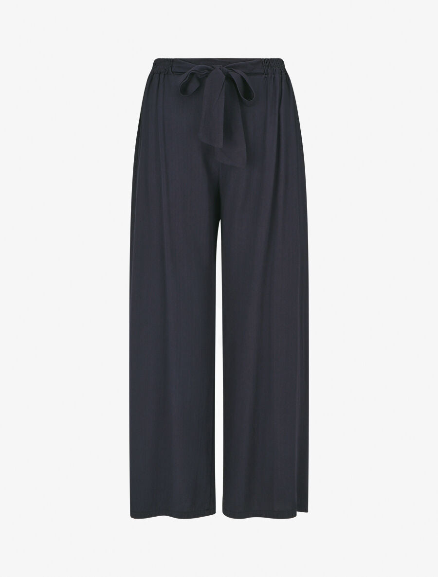 Pantalon ample et fluide taille haute élastiquée - Marine - 1