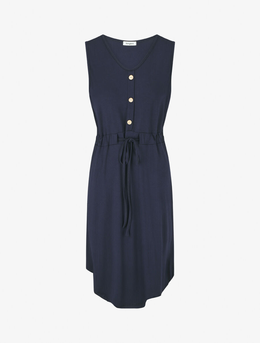 Robe mi-longue sans manches élastiquée - Marine - 1