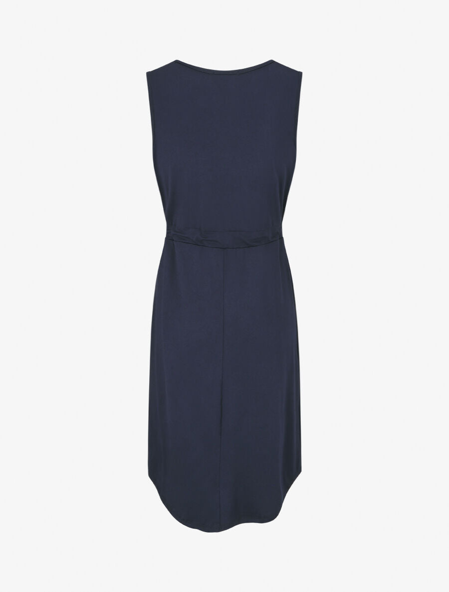 Robe mi-longue sans manches élastiquée - Marine - 2