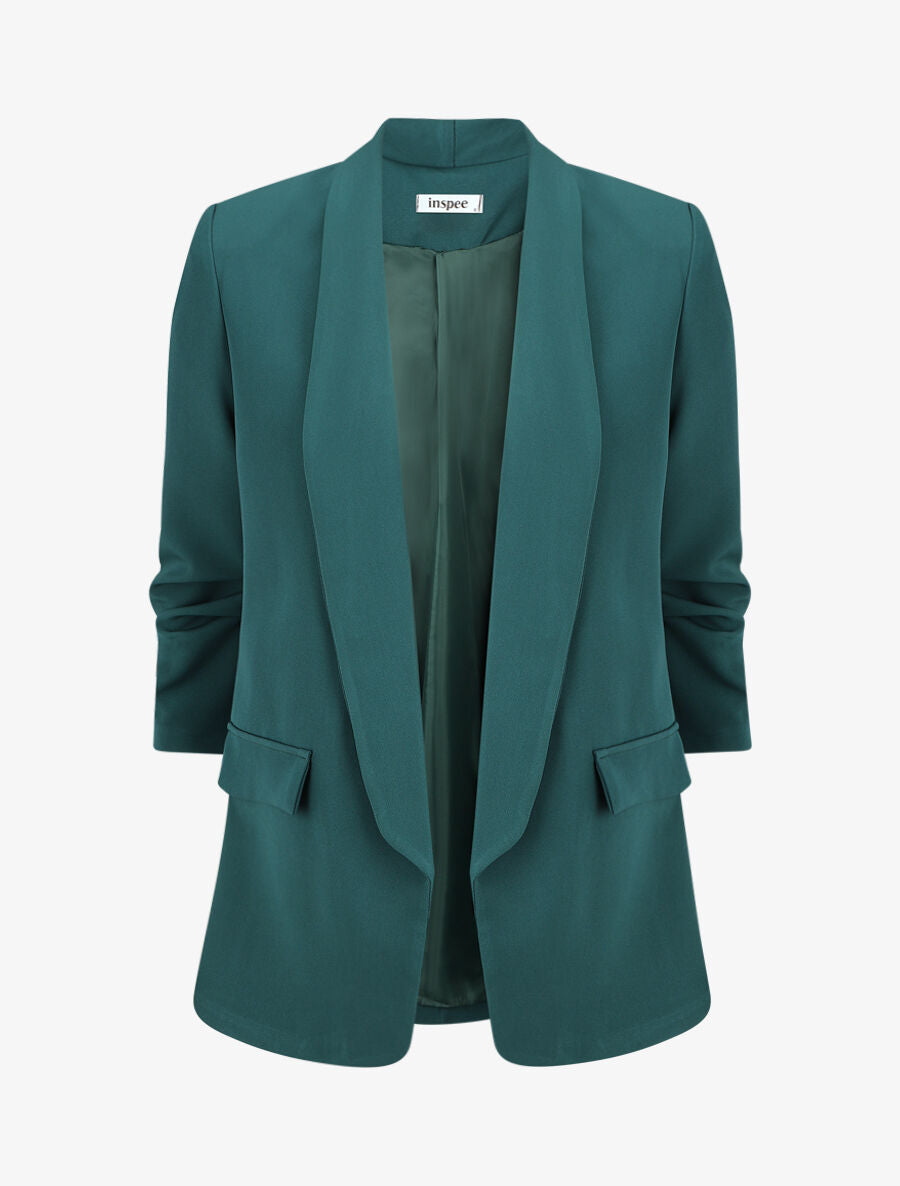 Blazer uni à manches froncées - Vert sapin - 5