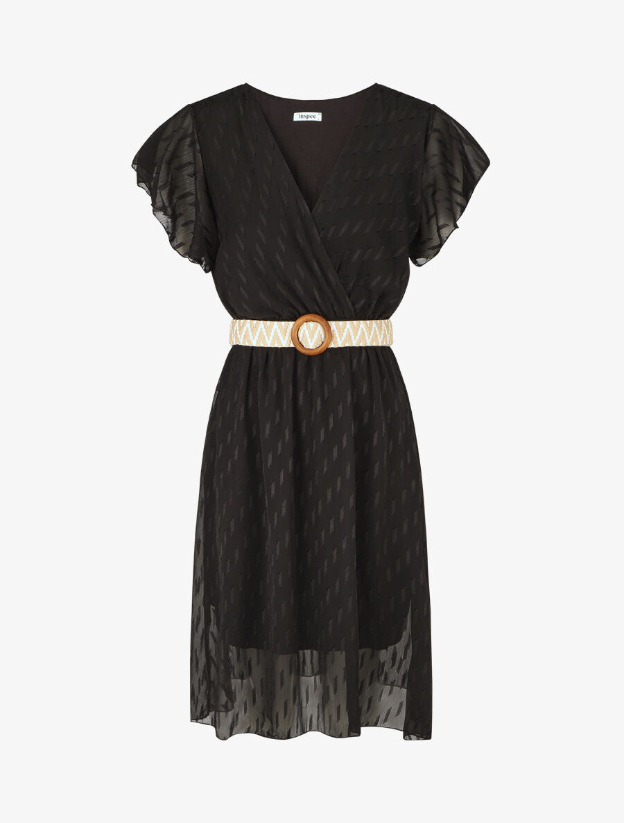 Robe texturée en voile - Noir - 1
